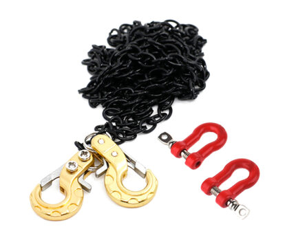 Realistic 1/10 Size Drag Chain & Tow Hooks w/Bow Shackle for 1/10 Scale Off-Road