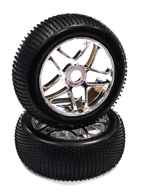 Mounted 1/8 Buggy 10 Spoke 17mm Wheel+Pattern Micro-Spike Tire Set (2)(O.D.=110)