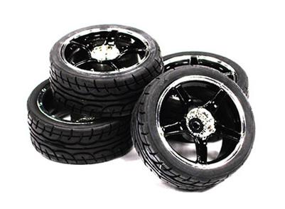 5 Spoke Complete Wheel & Tire Set (4) for 1/10 Touring Car