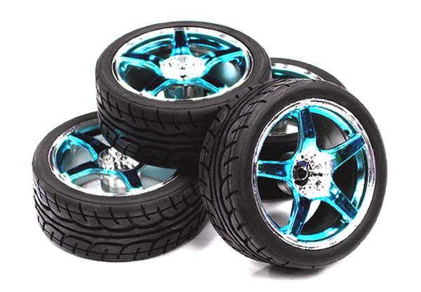 5 Spoke Complete Wheel & Tire Set (4) for 1/10 Touring Car