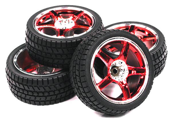 5 Spoke Complete Wheel & Tire Set (4) for 1/10 Touring Car