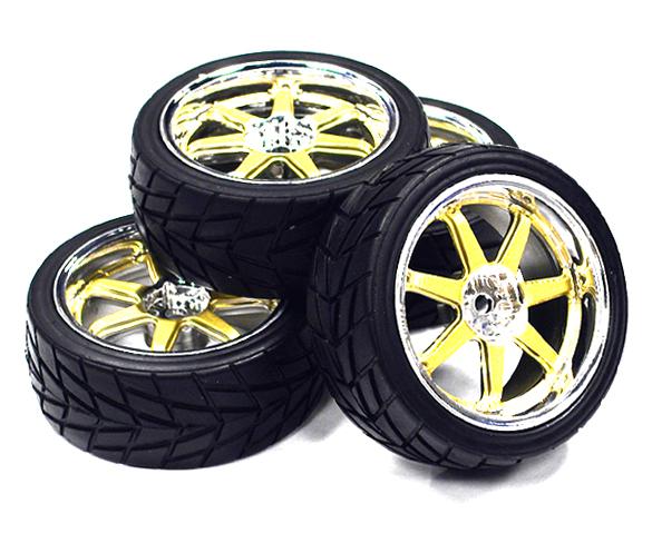 7 Spoke Complete Wheel & Tire Set (4) for 1/10 Touring Car