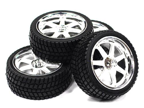 7 Spoke Complete Wheel & Tire Set (4) for 1/10 Touring Car