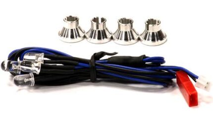 Billet Machined Alloy LED Holder Set 5mm Size + (4) Blue LED Light