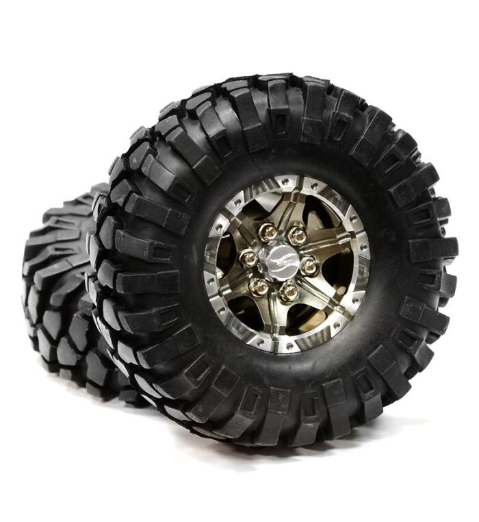 Billet Machined 6 Spoke XQ 1.9 Wheel & Tire (2) for Scale Crawler (O.D.=110mm) - Image 1