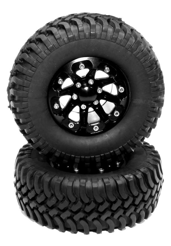 Billet Machined 8 Spoke AQ 1.9 Wheel & Tire (2) for Scale Crawler (O.D.=100mm)