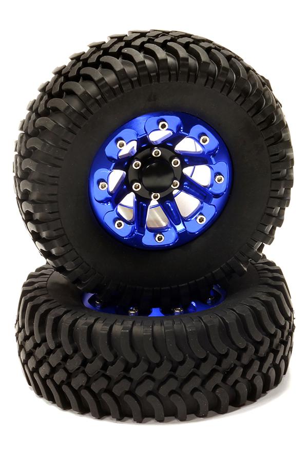 Billet Machined 8 Spoke AQ 1.9 Wheel & Tire (2) for Scale Crawler (O.D.=100mm)
