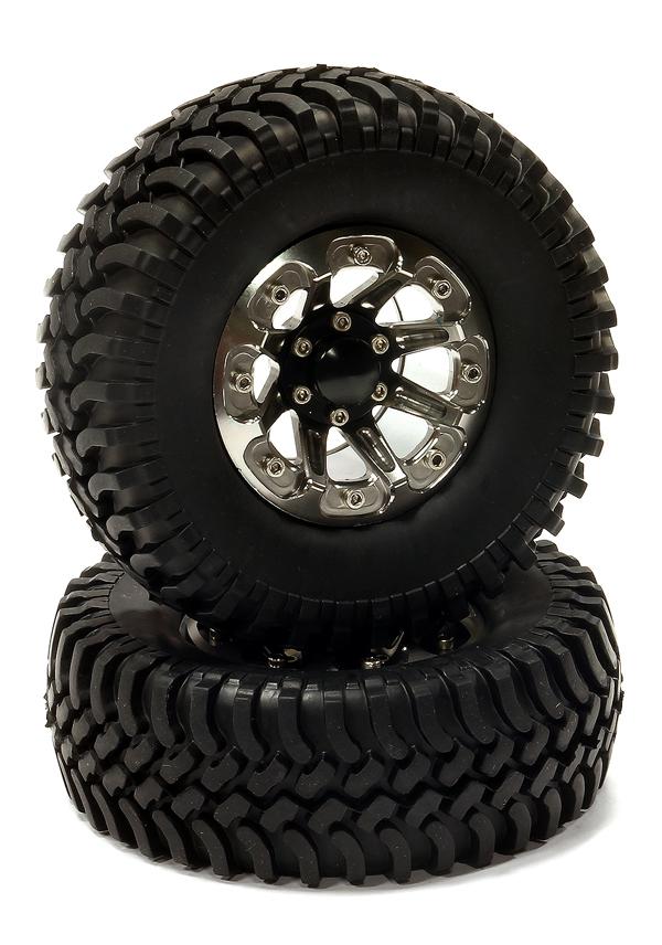 Billet Machined 8 Spoke AQ 1.9 Wheel & Tire (2) for Scale Crawler (O.D.=100mm)