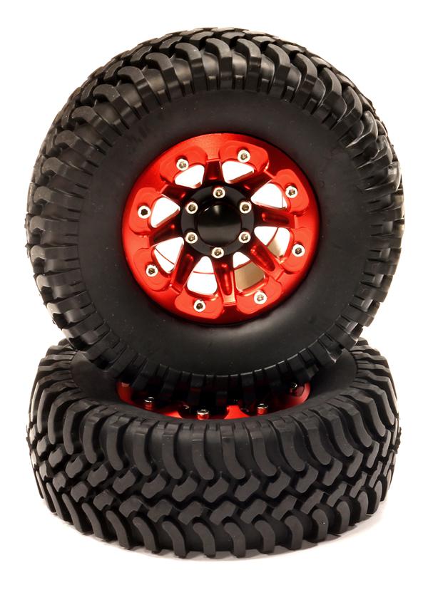 Billet Machined 8 Spoke AQ 1.9 Wheel & Tire (2) for Scale Crawler (O.D.=100mm)