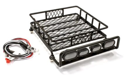 Realistic 1/10 Scale Metal Luggage Tray 140x118mm with 4 LED Spot Light Set