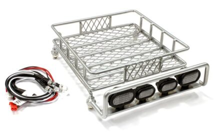 Realistic 1/10 Scale Metal Luggage Tray 140x118mm with 4 LED Spot Light Set