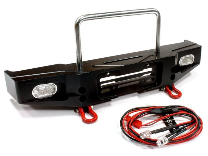 Billet Machined Front Bumper w/ LED Lights for D90 Scale Rock Crawler - Image 1