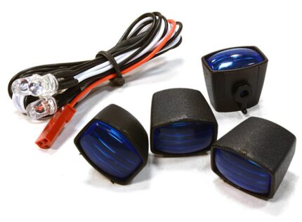Realistic Blue Color Spot Light (4) w/ LED, Plastic Housing for 1/10 & 1/8 Scale