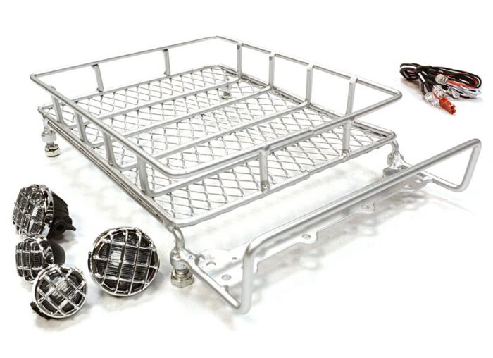 Realistic 1/10 Scale Metal Luggage Tray 165x110mm with 4 LED Spot Light Set - Image 1