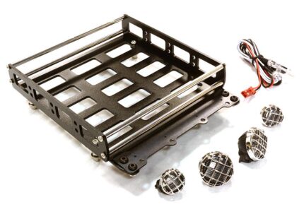 Realistic 1/10 Scale Alloy Luggage Tray 132x115x29mm with 4 LED Spot Light Set