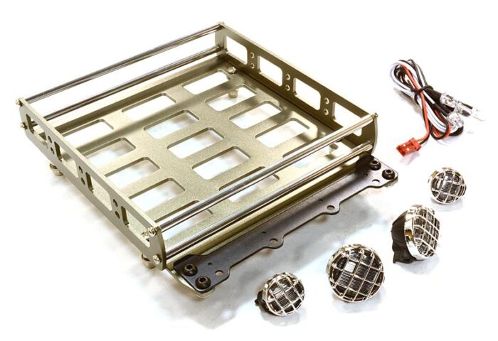 Realistic 1/10 Scale Alloy Luggage Tray 132x115x29mm with 4 LED Spot Light Set - Image 1