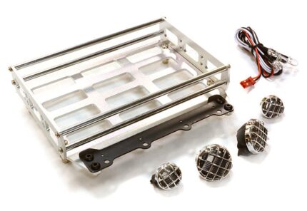 Realistic 1/10 Scale Alloy Luggage Tray 102x125x29mm with 4 LED Spot Light Set
