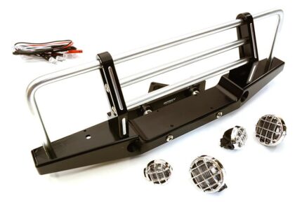Realistic 1/10 Front Bumper w/ 43mm Mount & LED Lights for Axial SCX-10 Crawler