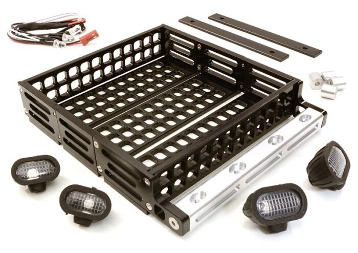 Realistic 1/10 Scale Alloy Luggage Tray 124x107x24mm with 4 LED Spot Light Set - Image 1