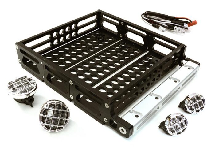 Realistic 1/10 Scale Alloy Luggage Tray 125x106x24mm with 4 LED Spot Light Set - Image 1
