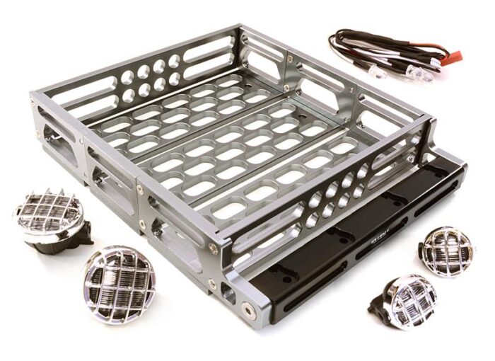 Realistic 1/10 Scale Alloy Luggage Tray 125x106x24mm with 4 LED Spot Light Set - Image 1