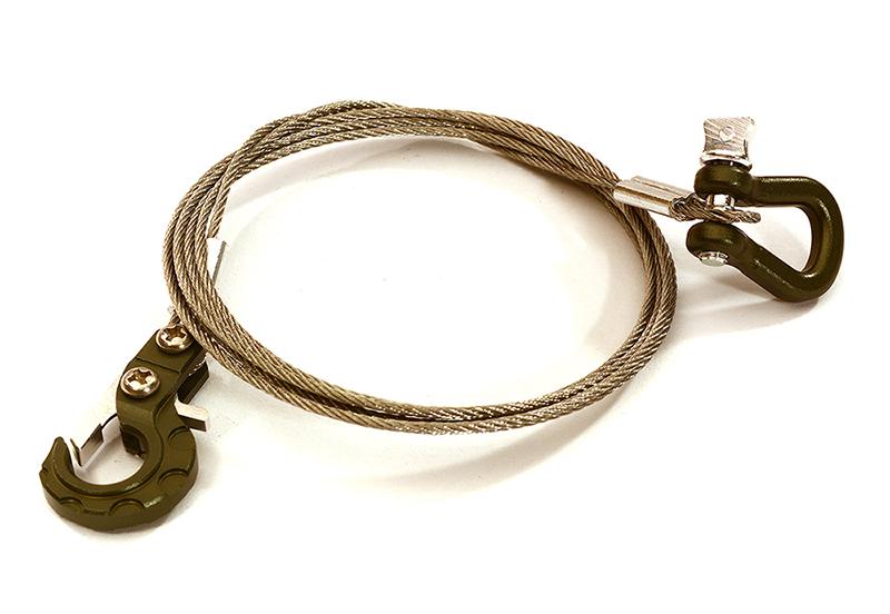 C28414GUN Realistic 1/10 Scale Steel Tow Cable, D-Ring & Tow Hooks for Off-Road Crawler - Image 1