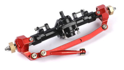 Billet Machined Alloy Front Axle for Axial 1/24 SCX24 Rock Crawler - Black Red