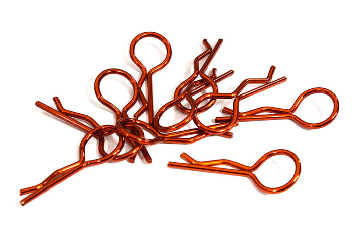 Color Bent-Up Body Clips (10) for 1/7 & 1/8 RC Cars & Trucks (LxW=33x13mm) - Image 1