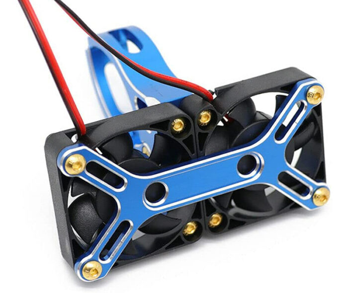 Alloy Mount + 40x40mm Twin Cooling Fan for X-Maxx, Arrma 1/5 & Motor 48-57mm OD - Image 1