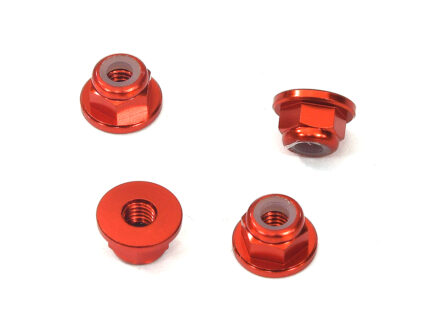 Red Alloy Metal M3 Size Hex Lock Nut Flanged, Pack of 4
