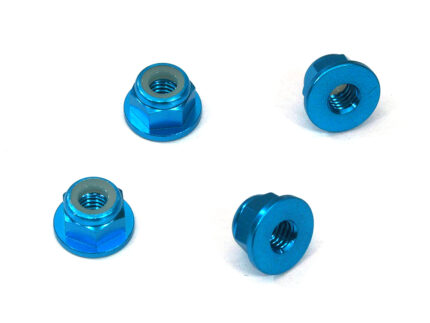 Light Blue Alloy Metal M4 Size Hex Lock Nut Flanged, Pack of 4