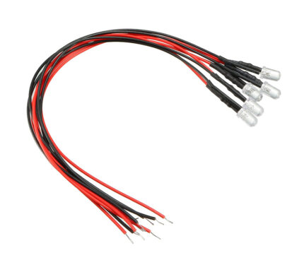 3mm Size Green LED Lights (5) w/ Wires DC Input 6V-12VDC