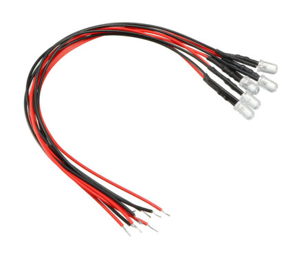3mm Size White LED Lights (5) w/ Wires DC Input 6V-12VDC