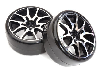 Alloy Machined 10 Spoke Wheels & Tires Set (2) for 1/10 Drift Cars Width = 26mm