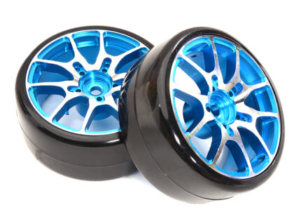 Alloy Machined 10 Spoke Wheels & Tires Set (2) for 1/10 Drift Cars Width = 26mm
