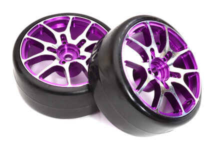 Alloy Machined 10 Spoke Wheels & Tires Set (2) for 1/10 Drift Cars Width = 26mm