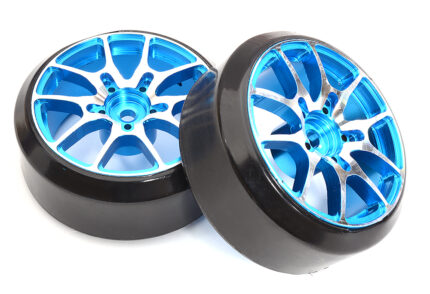 Blue Alloy Machined 10-Spoke Wheels & Tires Set (2) for 1/10 Scale Drift W=26mm