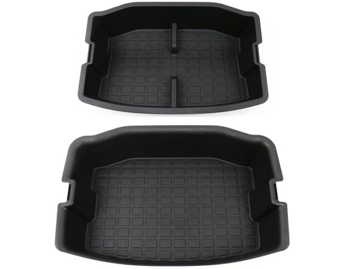 Black TPE Rear Trunk Double Deck Storage Trays 2 Levels for Tesla 17-23 Model 3 - Image 1