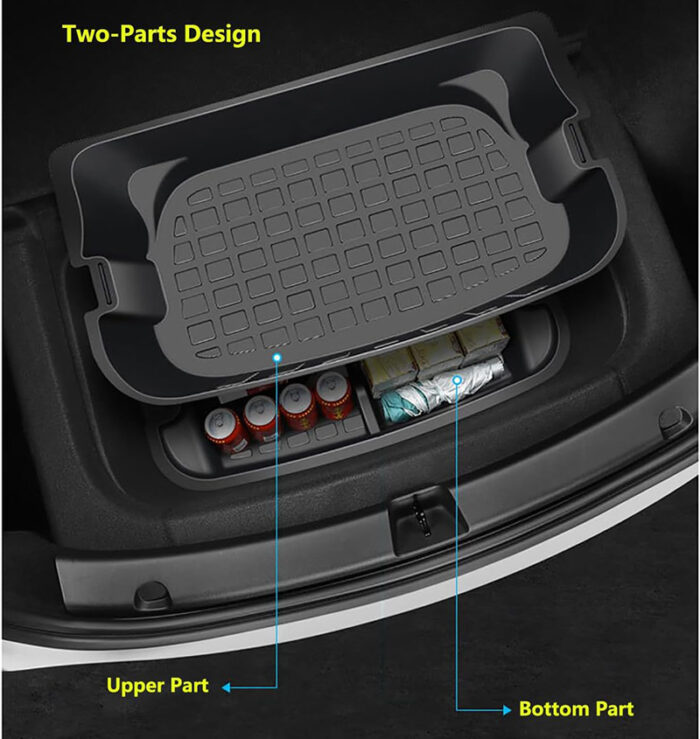 Black TPE Rear Trunk Double Deck Storage Trays 2 Levels for Tesla 17-23 Model 3 - Image 2