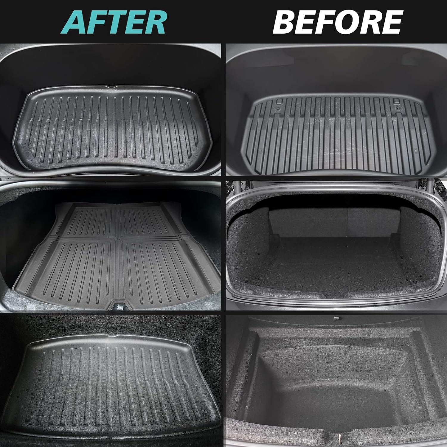 Black TPE Plastic Weather Lower Trunk Mat w/ Pattern for Tesla 24 Model 3 - Image 3
