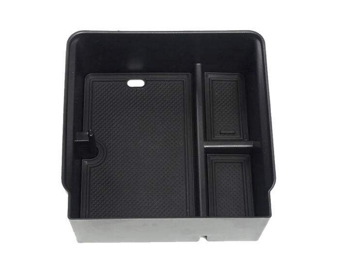 Black ABS Central Control Armrest Storage Box w/ PVC Pad for Tesla 24 Model 3 - Image 1