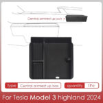 Black ABS Central Control Armrest Storage Box w/ PVC Pad for Tesla 24 Model 3 - Image 3