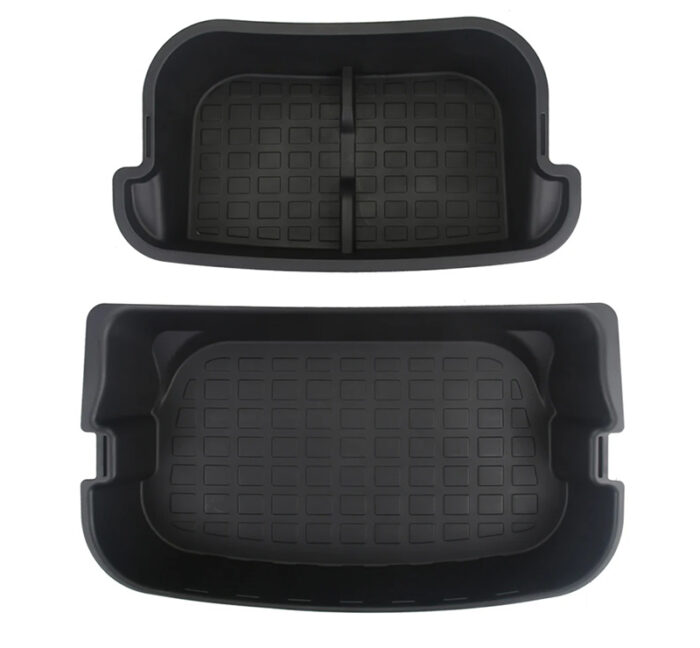 Black TPE Rear Trunk Double Deck Storage Trays 2 Levels for Tesla 21-24 Model Y - Image 1