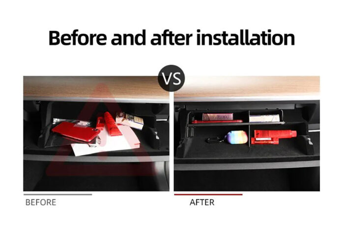 Black ABS Glove Box Partition Tray Four-grid Organizer for Tesla 17-23 Model 3 - Image 2