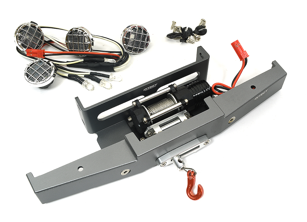 C34229GUN Alloy Machined Bumper w/ Winch & LED Lights for Tamiya Super Clod Buster - Image 1