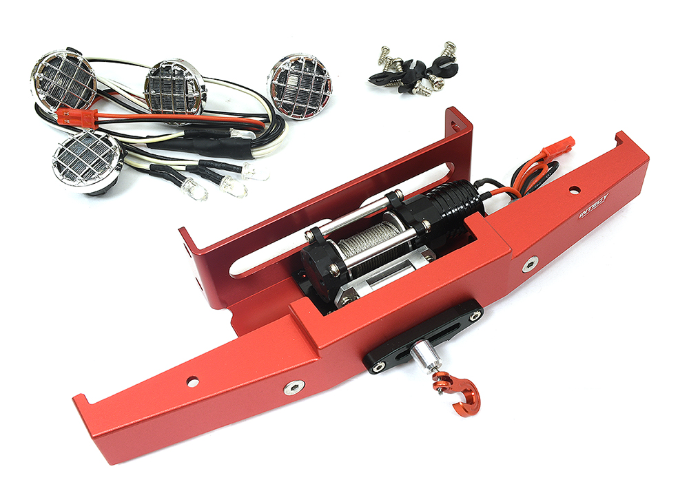 C34229RED Alloy Machined Bumper w/ Winch & LED Lights for Tamiya Super Clod Buster - Image 1