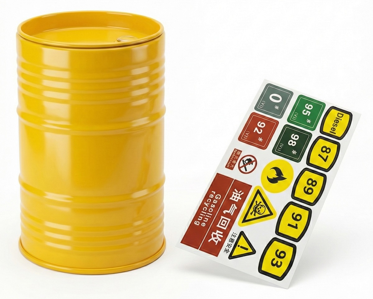 C34253YELLOW Realistic Metal 1/10 Scale 55 Gallon Drum / Container / Barrel - Image 1