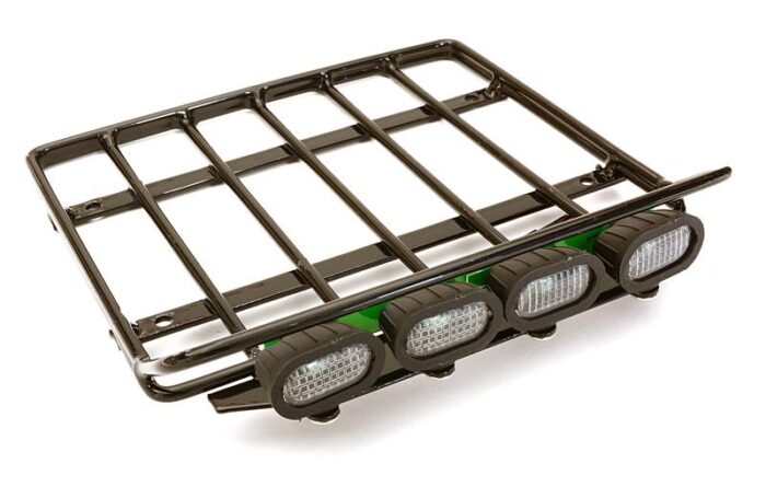 Realistic 1/10 Scale Luggage Tray 118x120x23mm with Roof Top LED Light Bar - Image 1